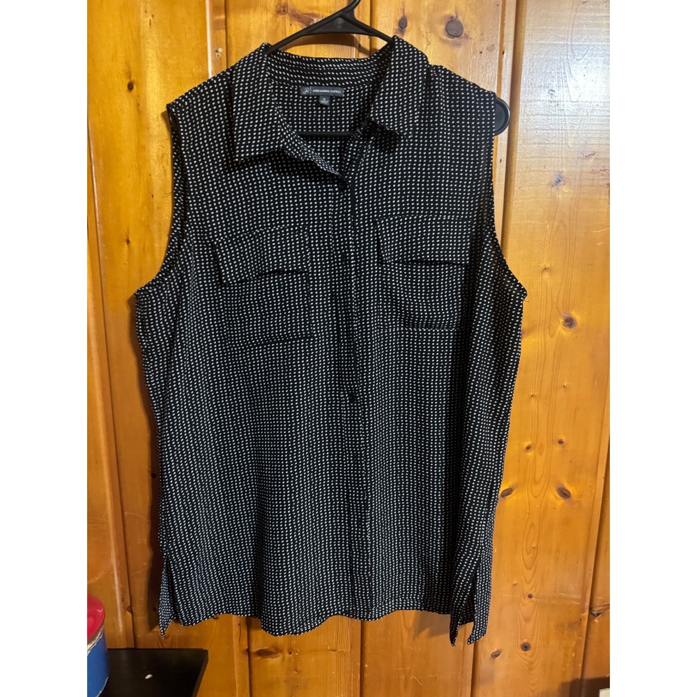 Adrianna Papell Womens XL Black White Polka Dot Sleeveless Button Down Blouse